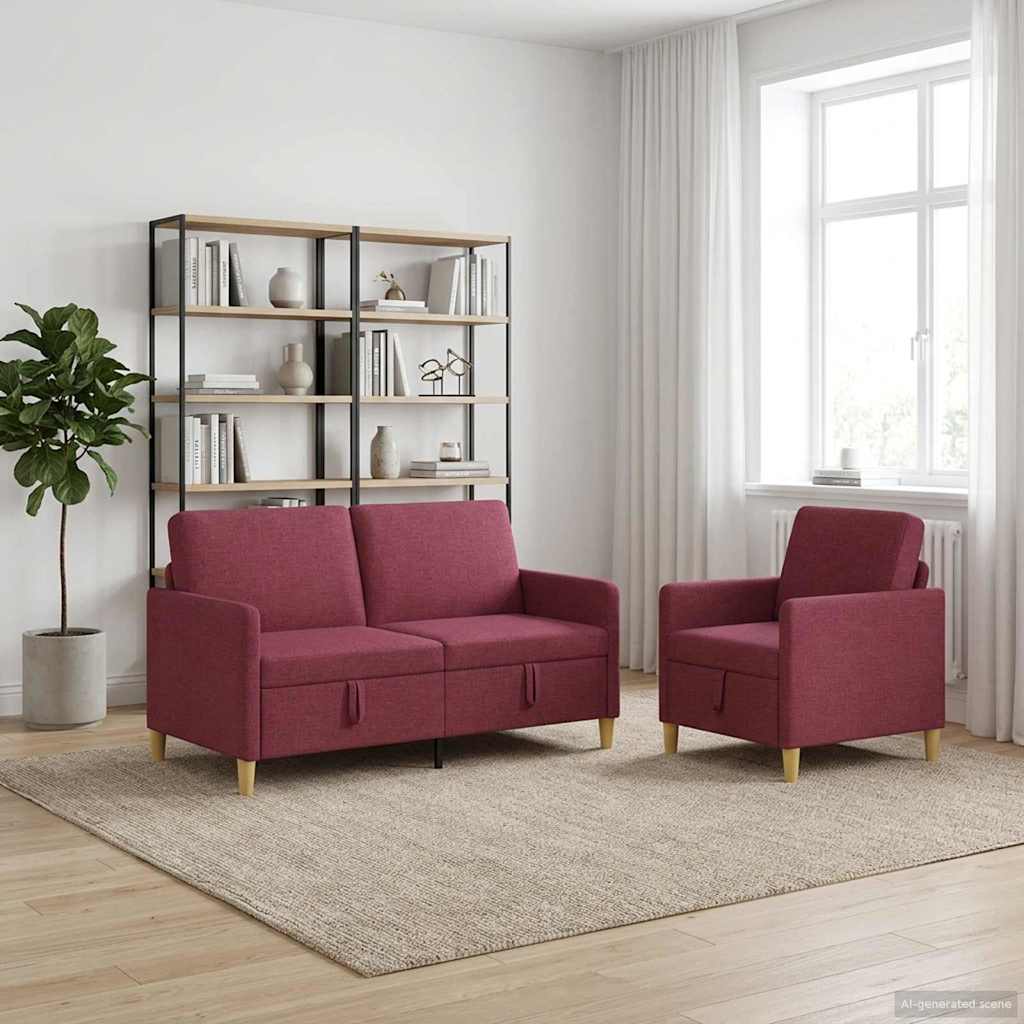 Set sofe s pohranom 2 pcs Vinska crvena Poliester