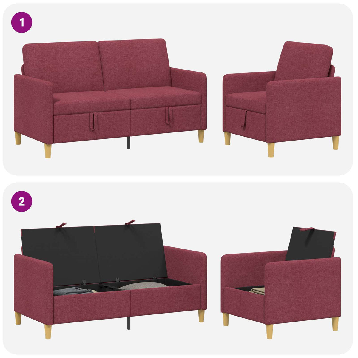 Set sofe s pohranom 2 pcs Vinska crvena Poliester