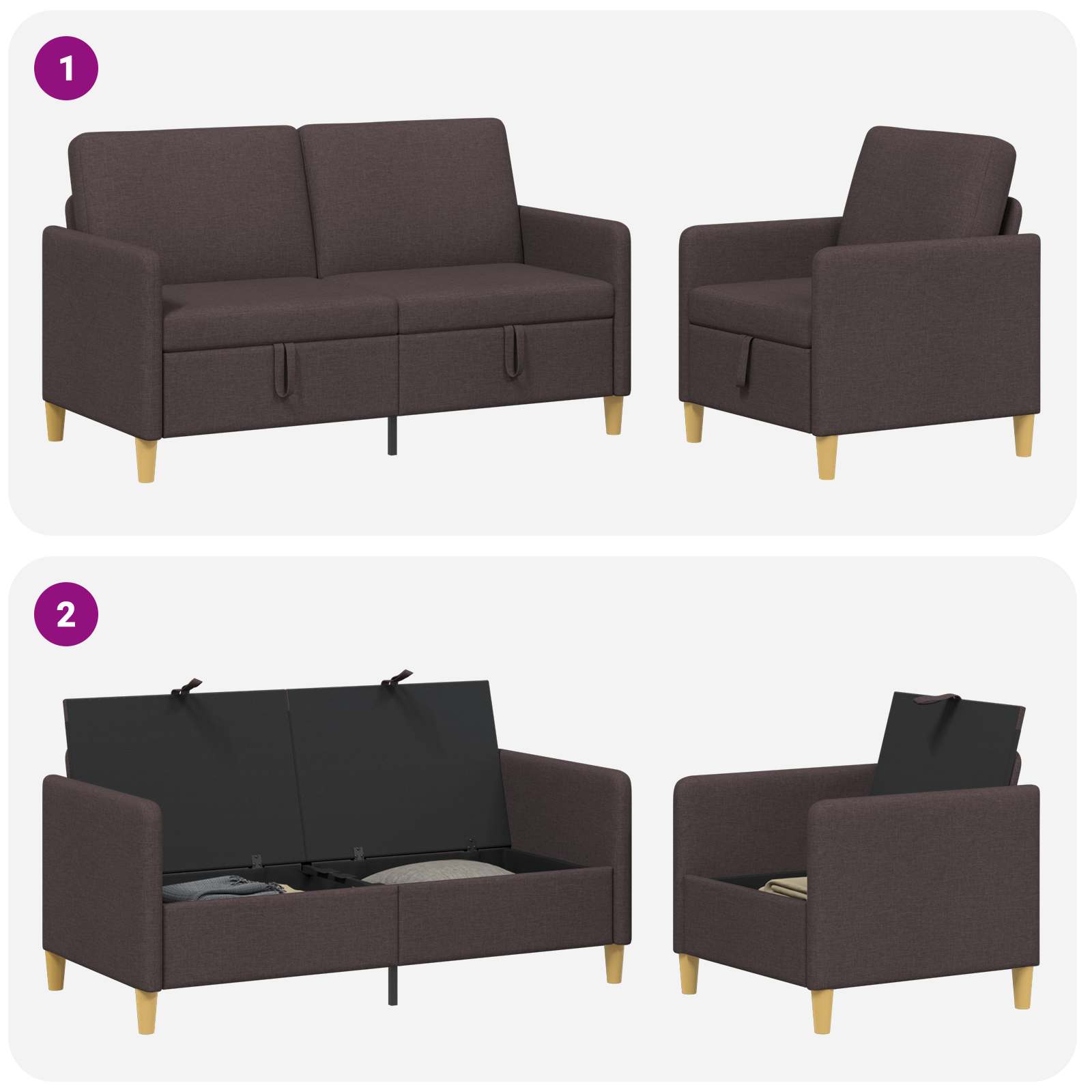 Set sofe s pohranom 2 pcs Tamno smeđa Poliester