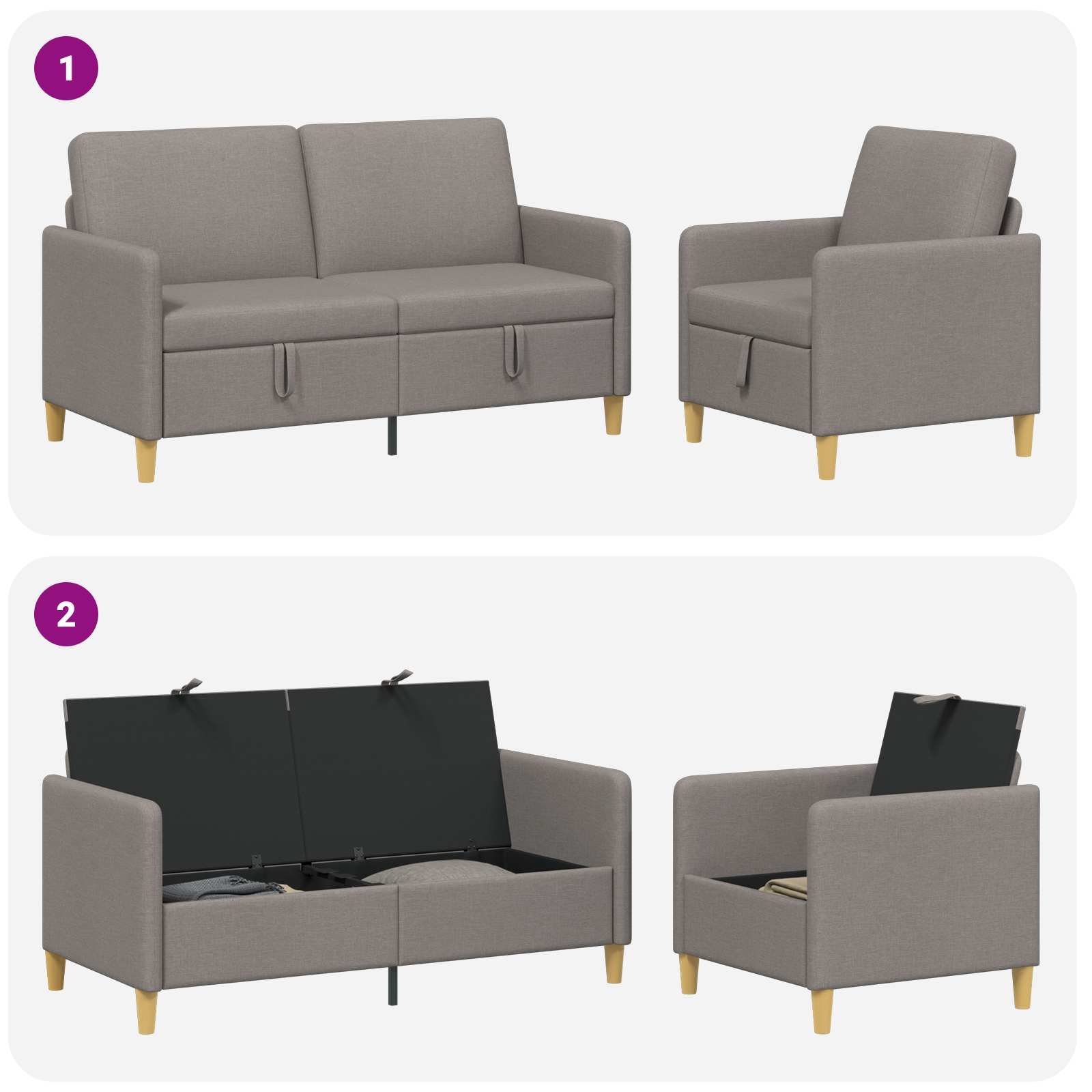 Set sofe s pohranom 2 pcs Sivosmeđa Poliester