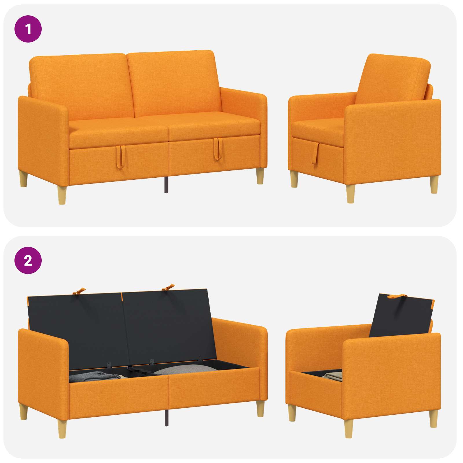Set sofe s pohranom 2 pcs Tamno žuta Poliester