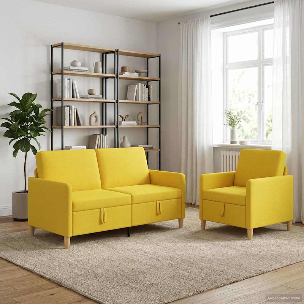 Set sofe s pohranom 2 pcs Svijetlo žuta Poliester