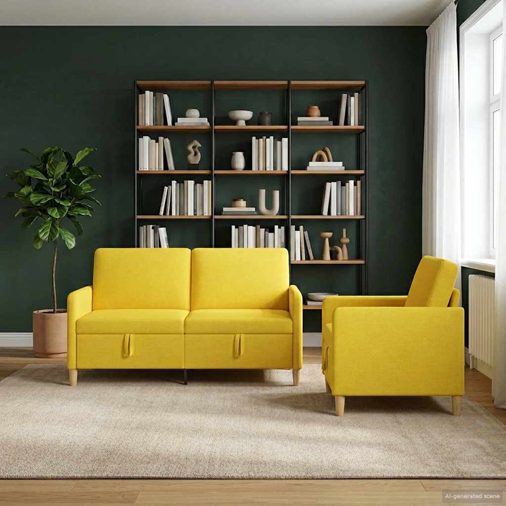 Set sofe s pohranom 2 pcs Svijetlo žuta Poliester
