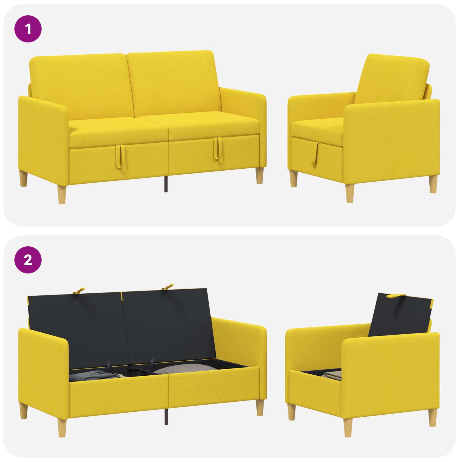 Set sofe s pohranom 2 pcs Svijetlo žuta Poliester