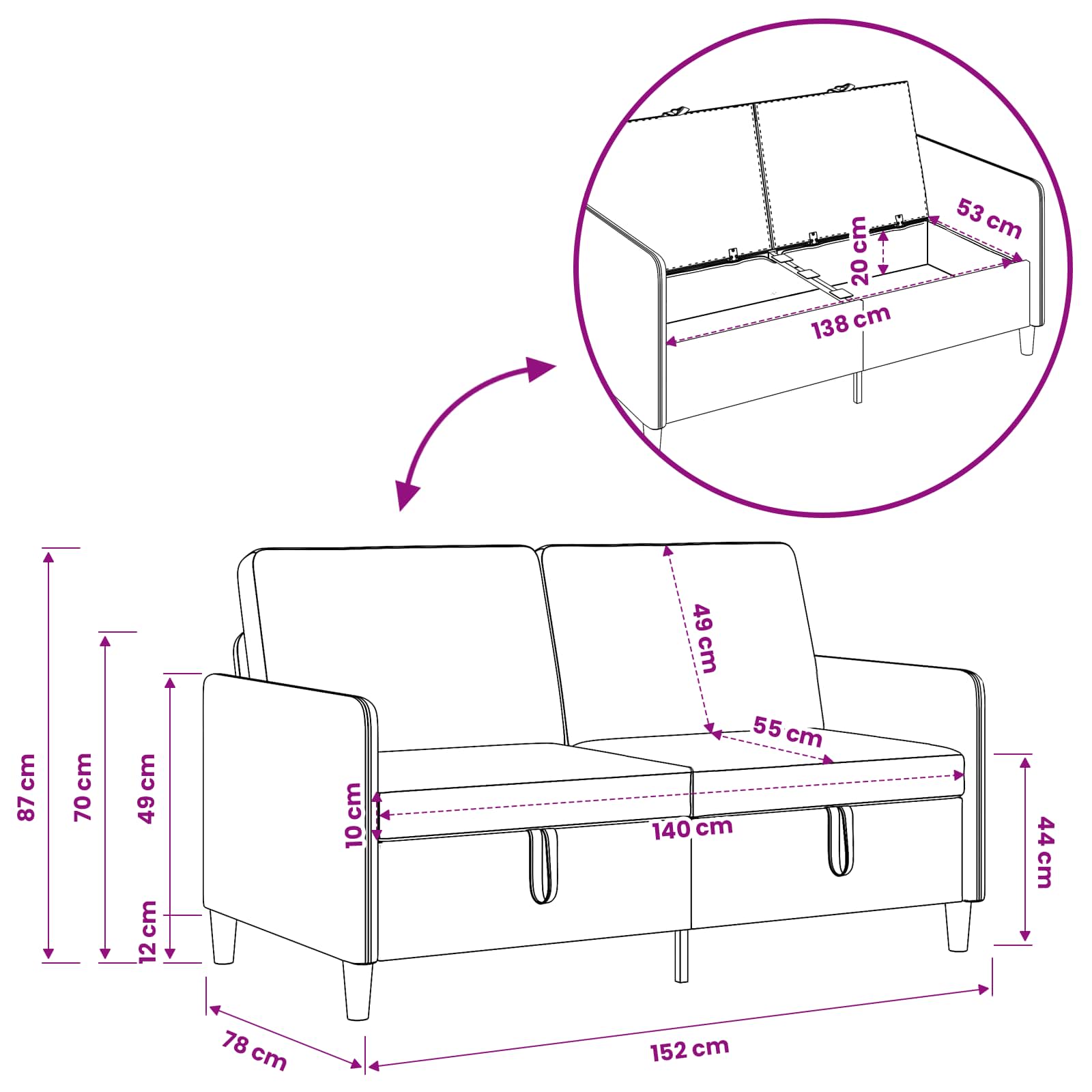 Set sofe s pohranom 2 pcs Svijetlo žuta Poliester