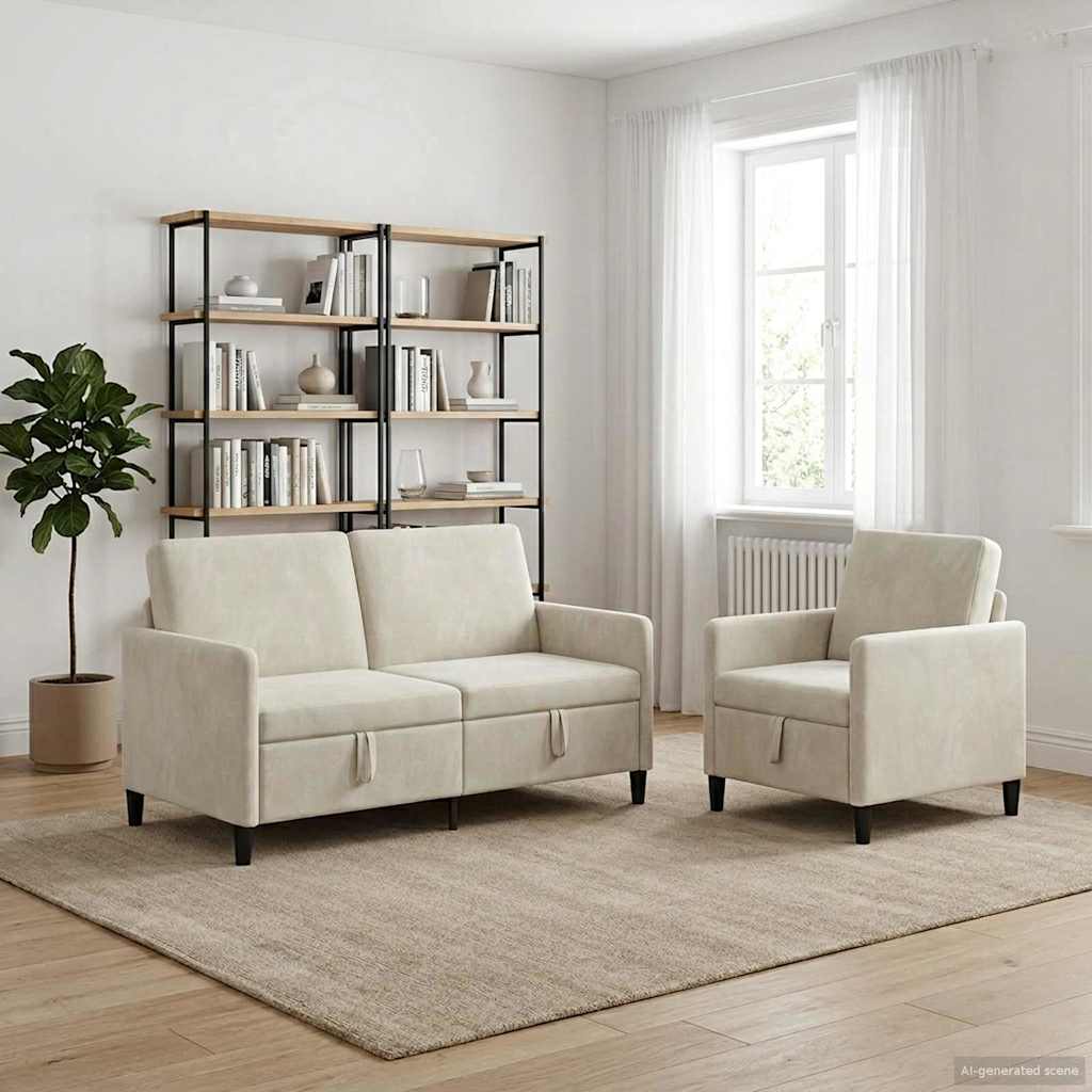 Set sofe s pohranom 2 kom. Krem Poliester 152 x 78 x 87 cm