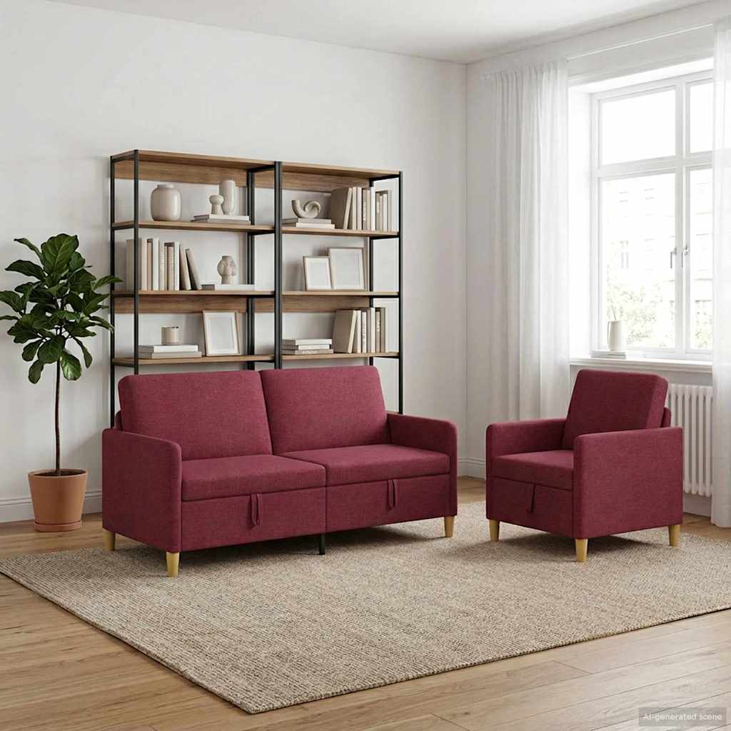 Set sofe s pohranom 2 pcs Vinska crvena Poliester