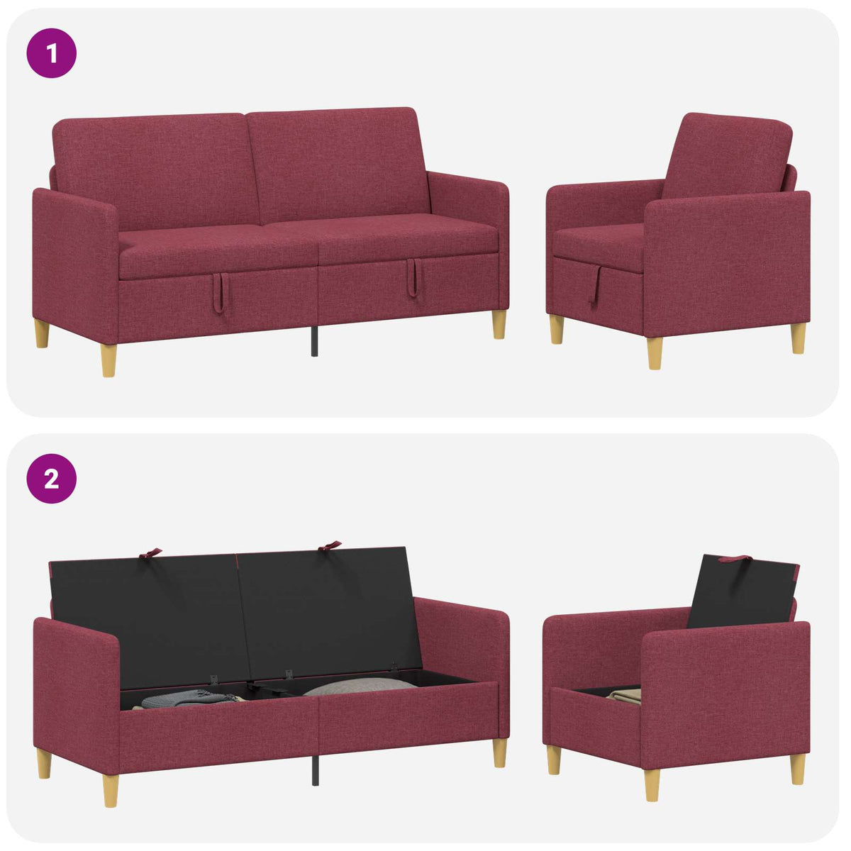 Set sofe s pohranom 2 pcs Vinska crvena Poliester