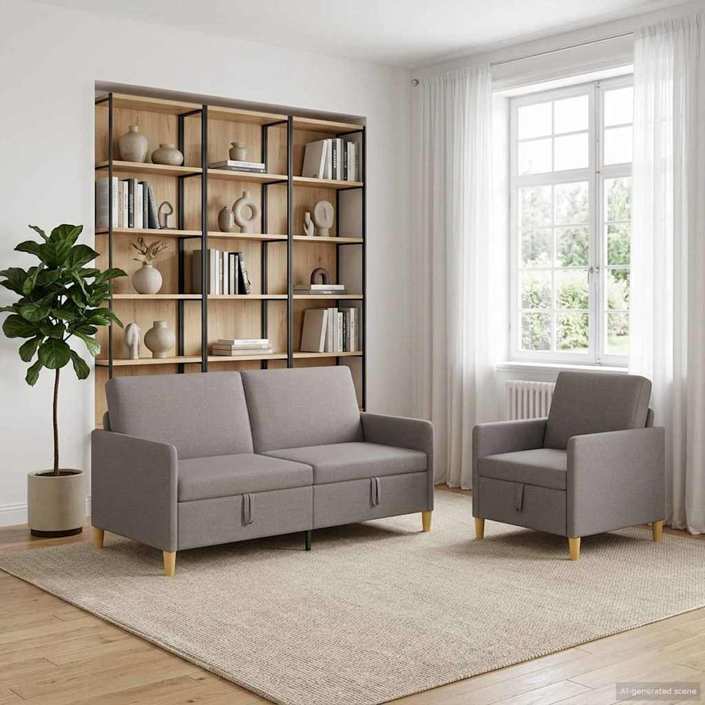 Set sofe s pohranom 2 pcs Sivosmeđa Poliester