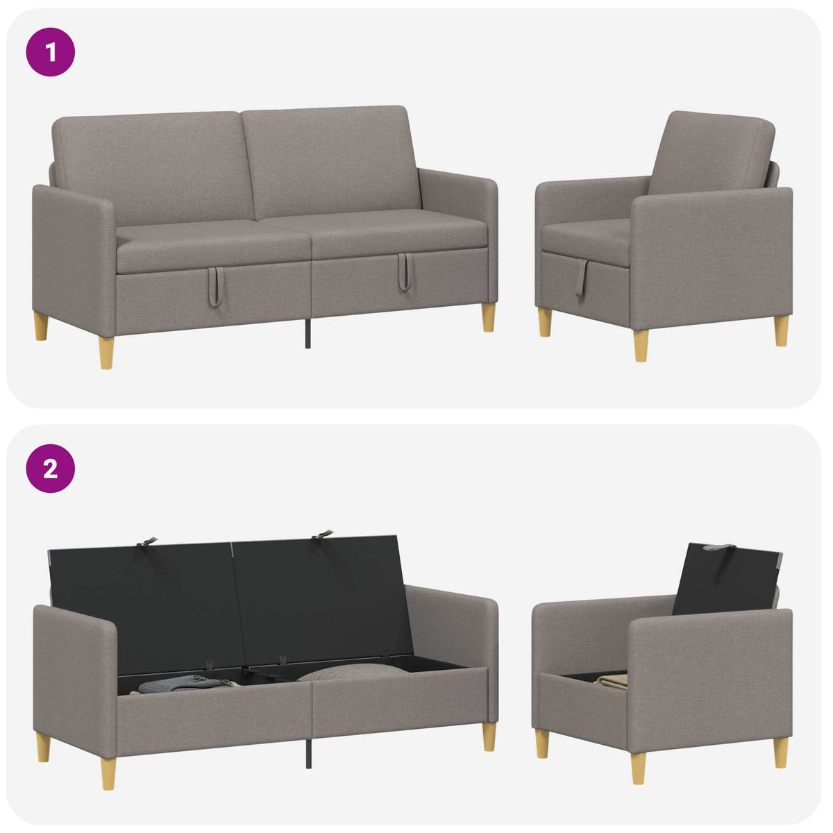 Set sofe s pohranom 2 pcs Sivosmeđa Poliester