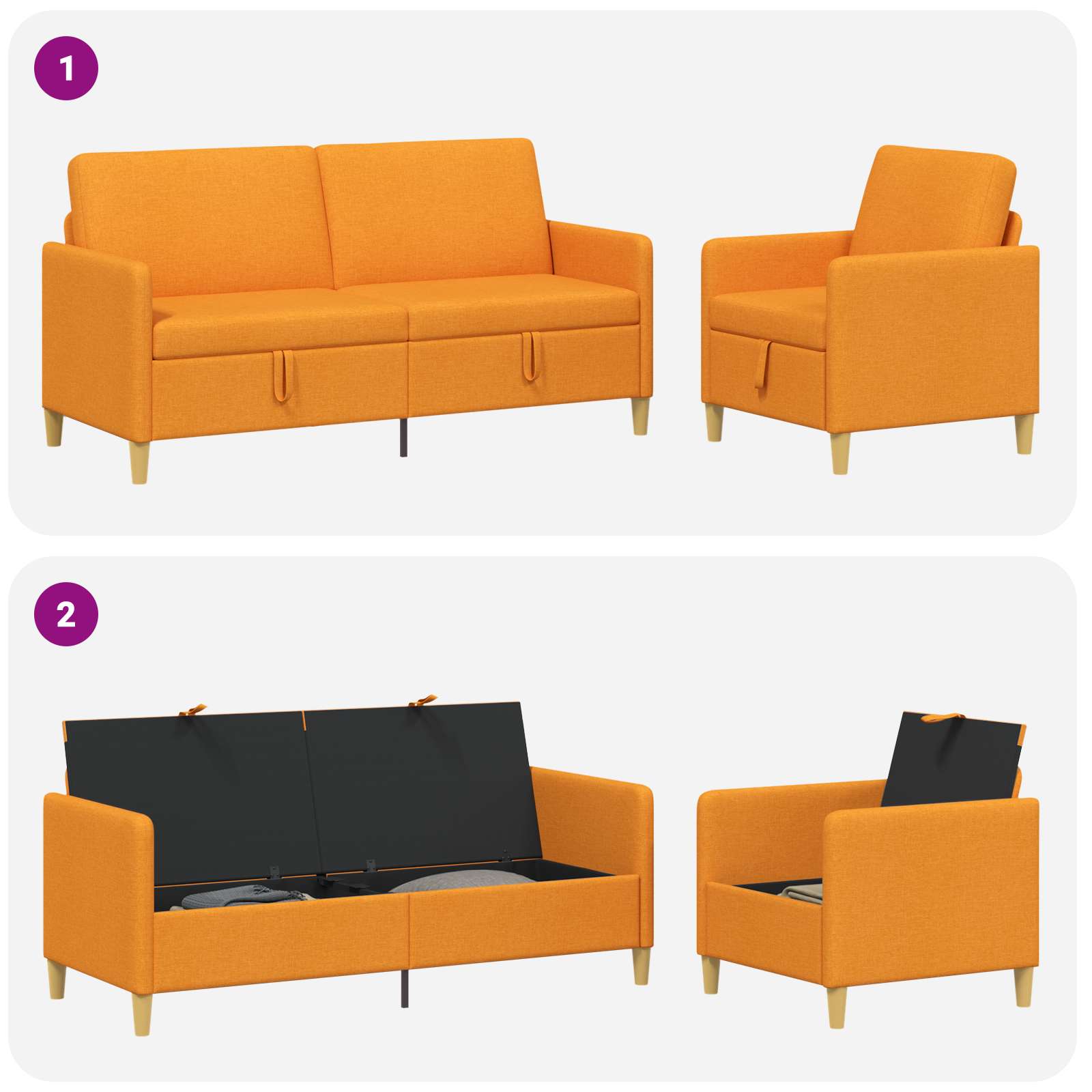 Set sofe s pohranom 2 pcs Tamno žuta Poliester