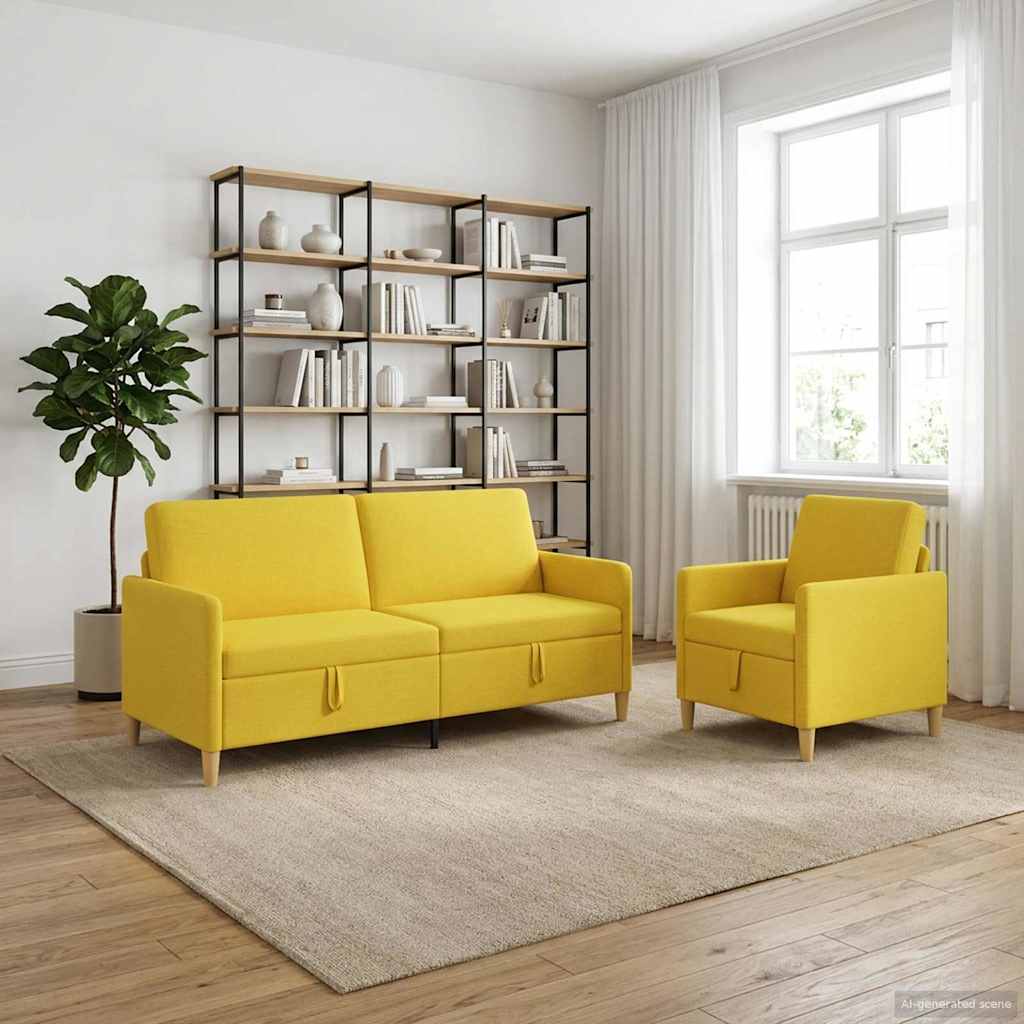 Set sofe s pohranom 2 pcs Svijetlo žuta Poliester