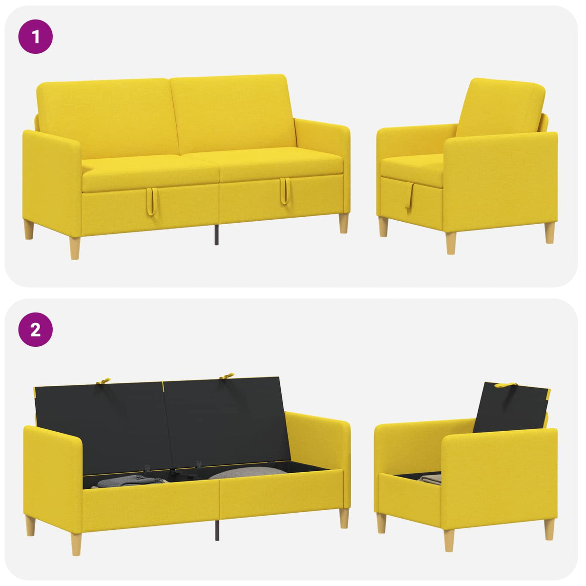 Set sofe s pohranom 2 pcs Svijetlo žuta Poliester