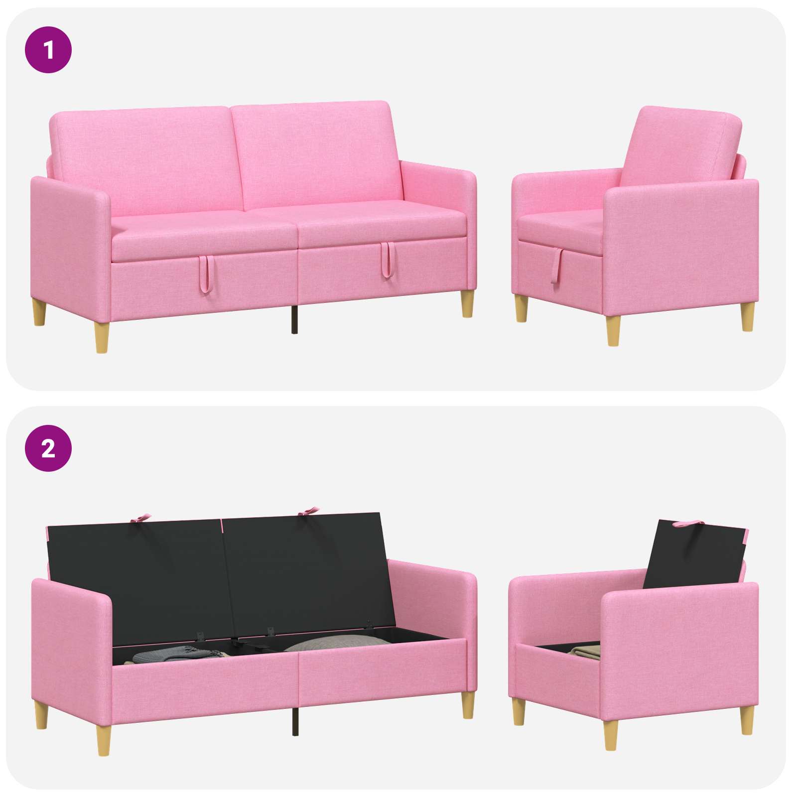 Set sofe s pohranom 2 pcs Ružičasta Poliester