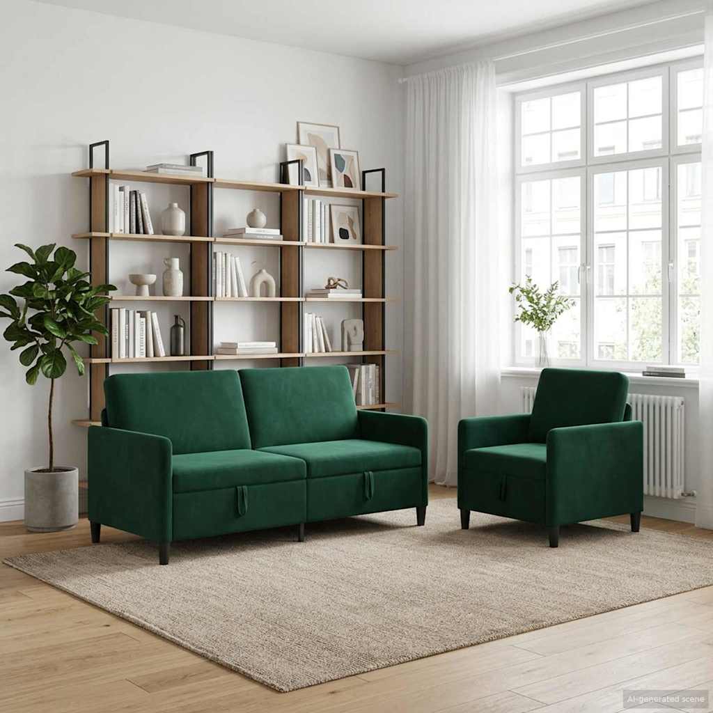 Set sofe s pohranom 2 kom. Tamnozelena Poliester