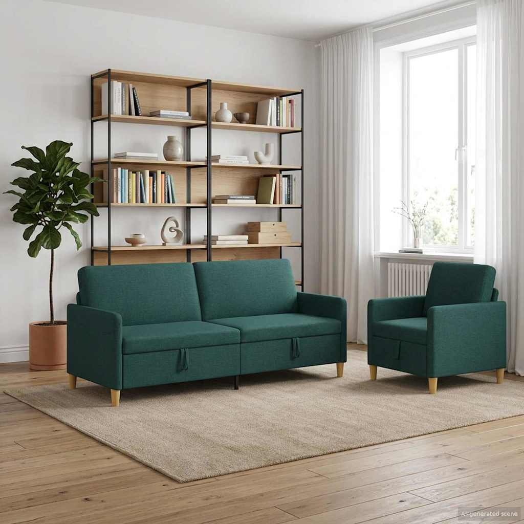 Set sofe s pohranom 2 pcs Tamnozelena Poliester