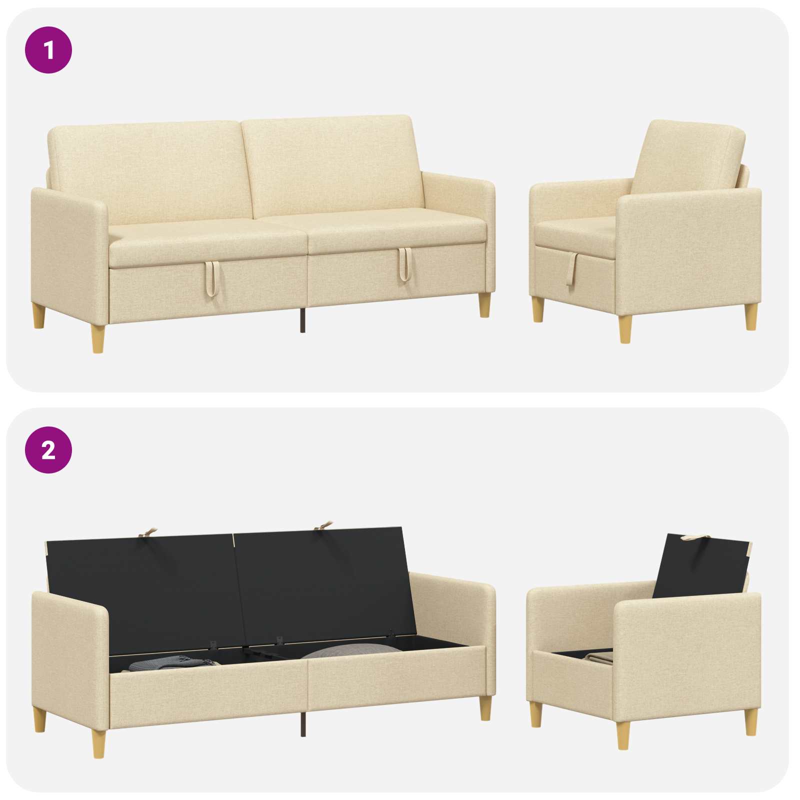 Set sofe s pohranom 2 pcs Krem Poliester