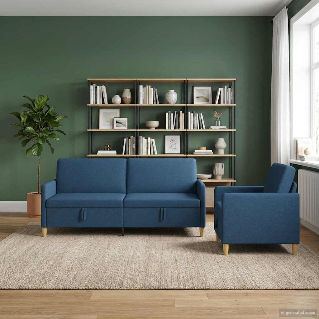 Set sofe s pohranom 2 pcs Plava Poliester