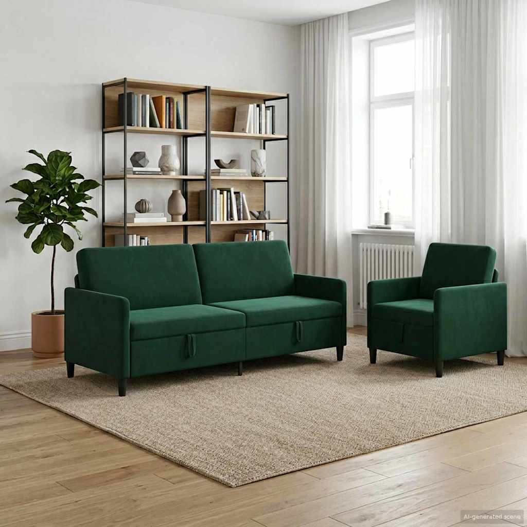 Set sofe s pohranom 2 kom. Tamnozelena Poliester