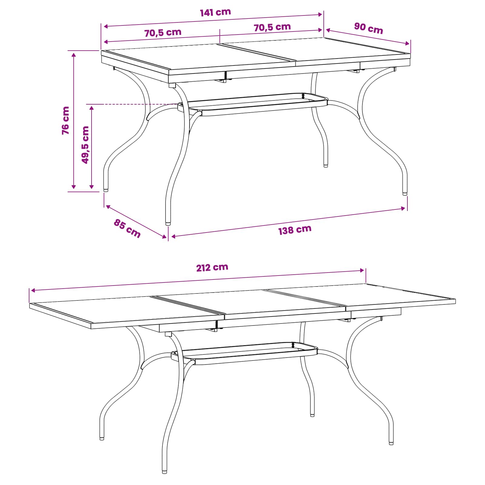 Produživi Mrežasti Stol za Jelo Antracit 212 x 90 x 76 cm Čelik