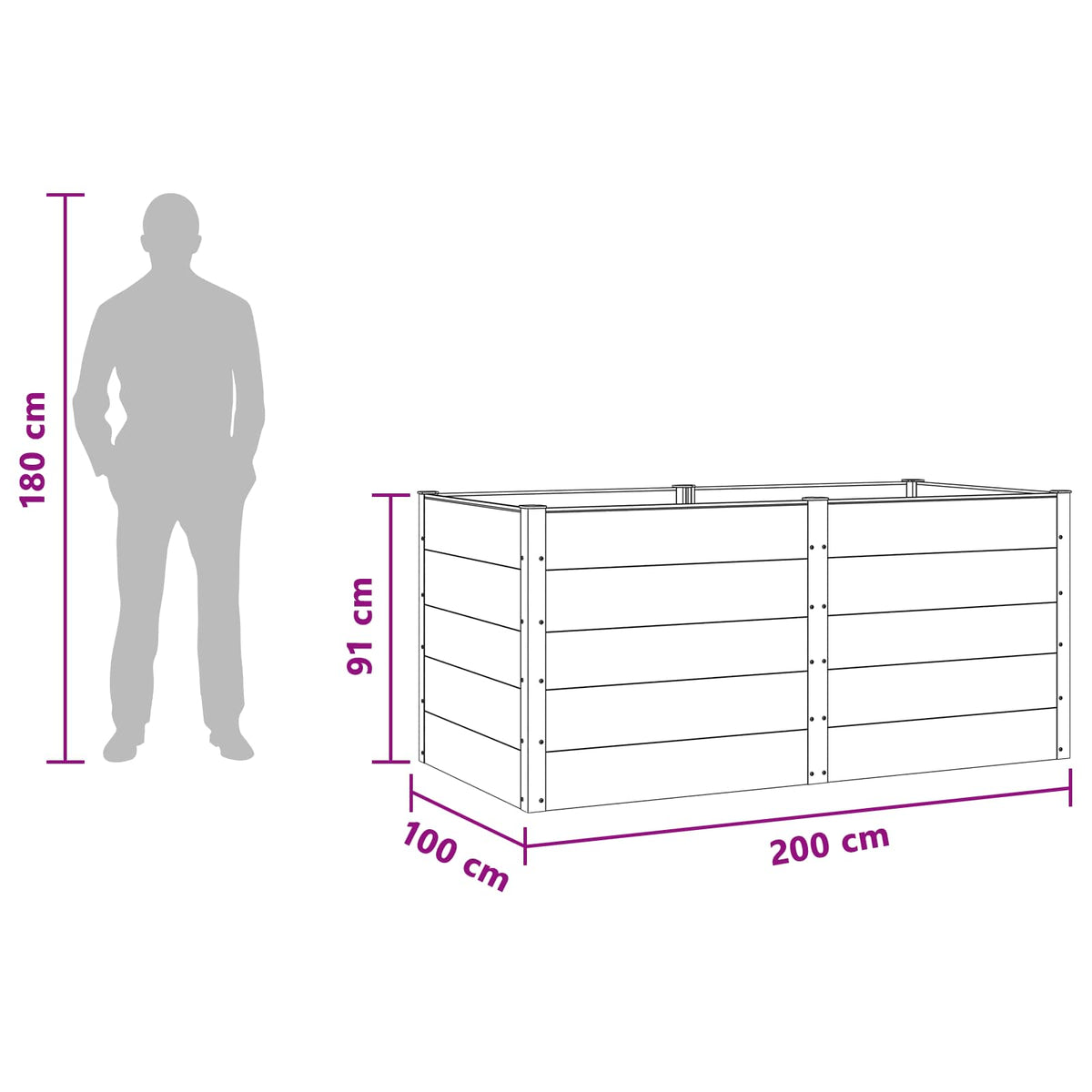 Povišena vrtna gredica Crna 200 x 100 x 91 cm