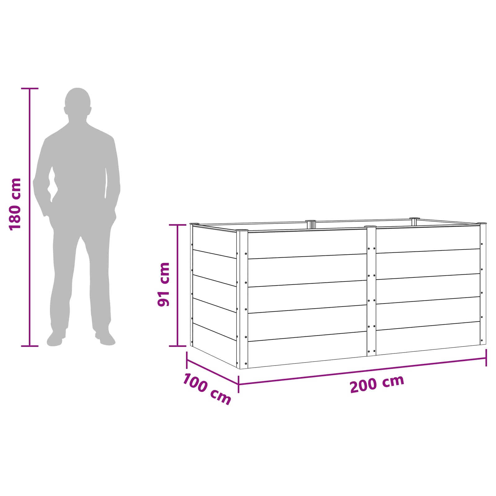 Povišena vrtna gredica Crna 200 x 100 x 91 cm
