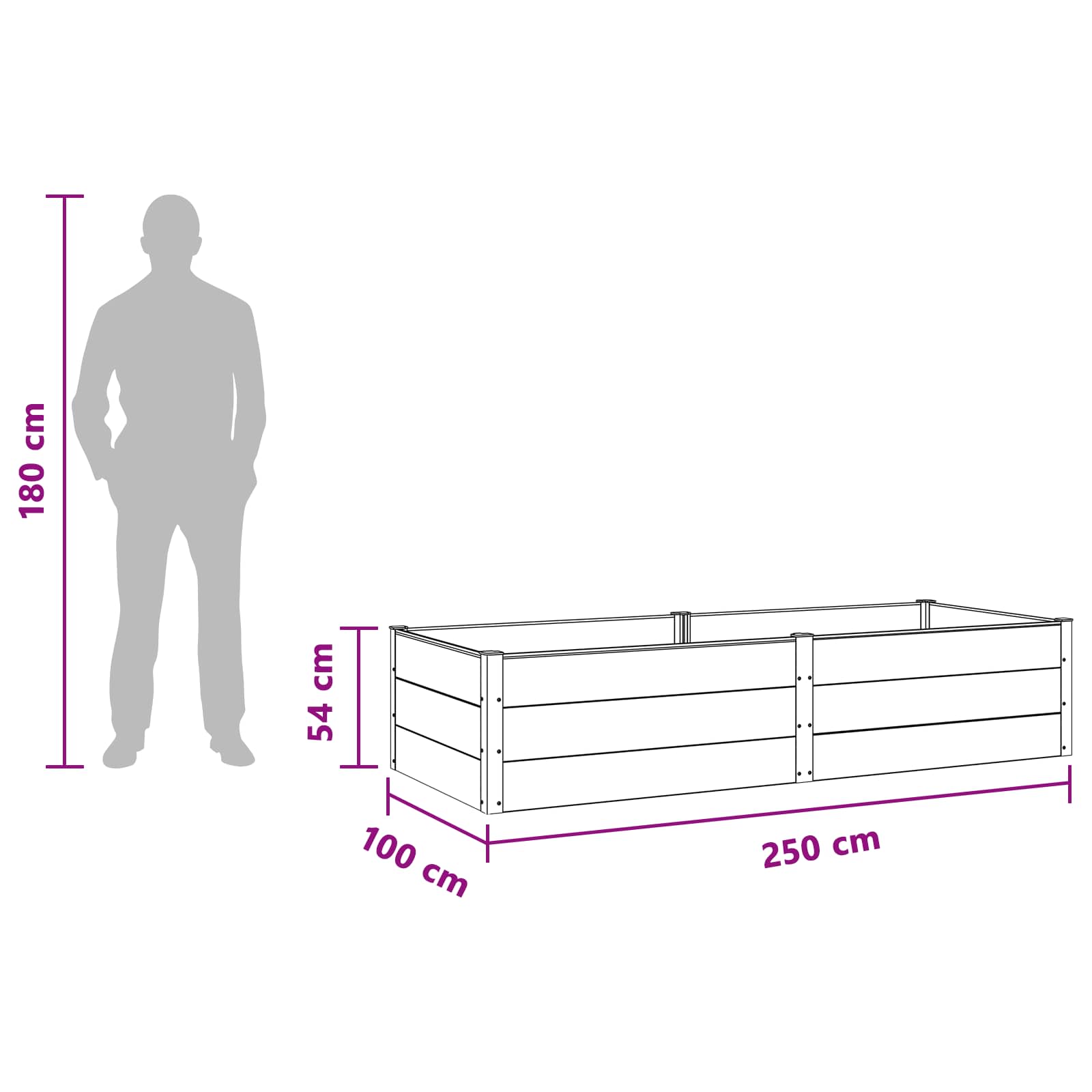 Povišena vrtna gredica Crna 250 x 100 x 54 cm
