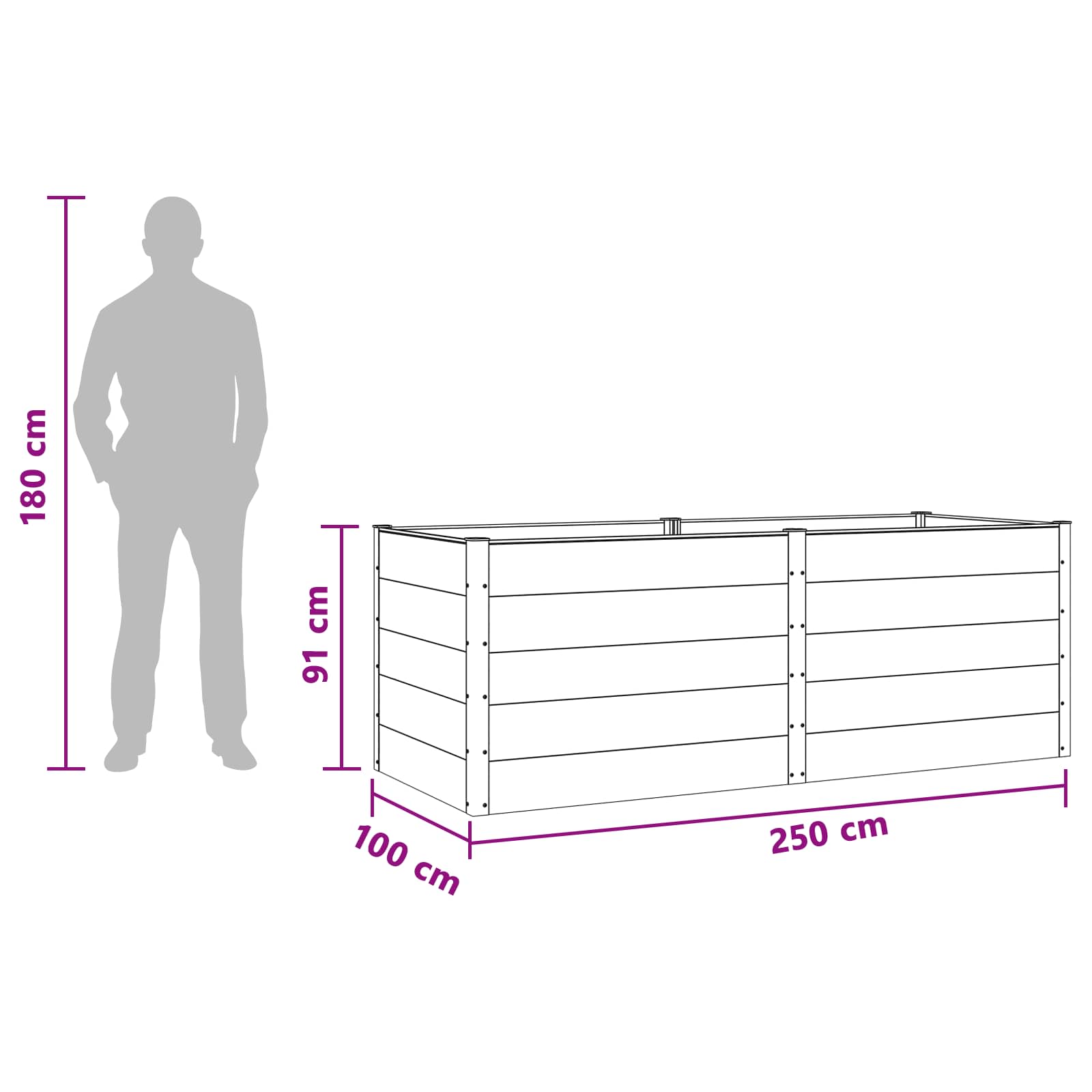 Povišena vrtna gredica Crna 250 x 100 x 91 cm