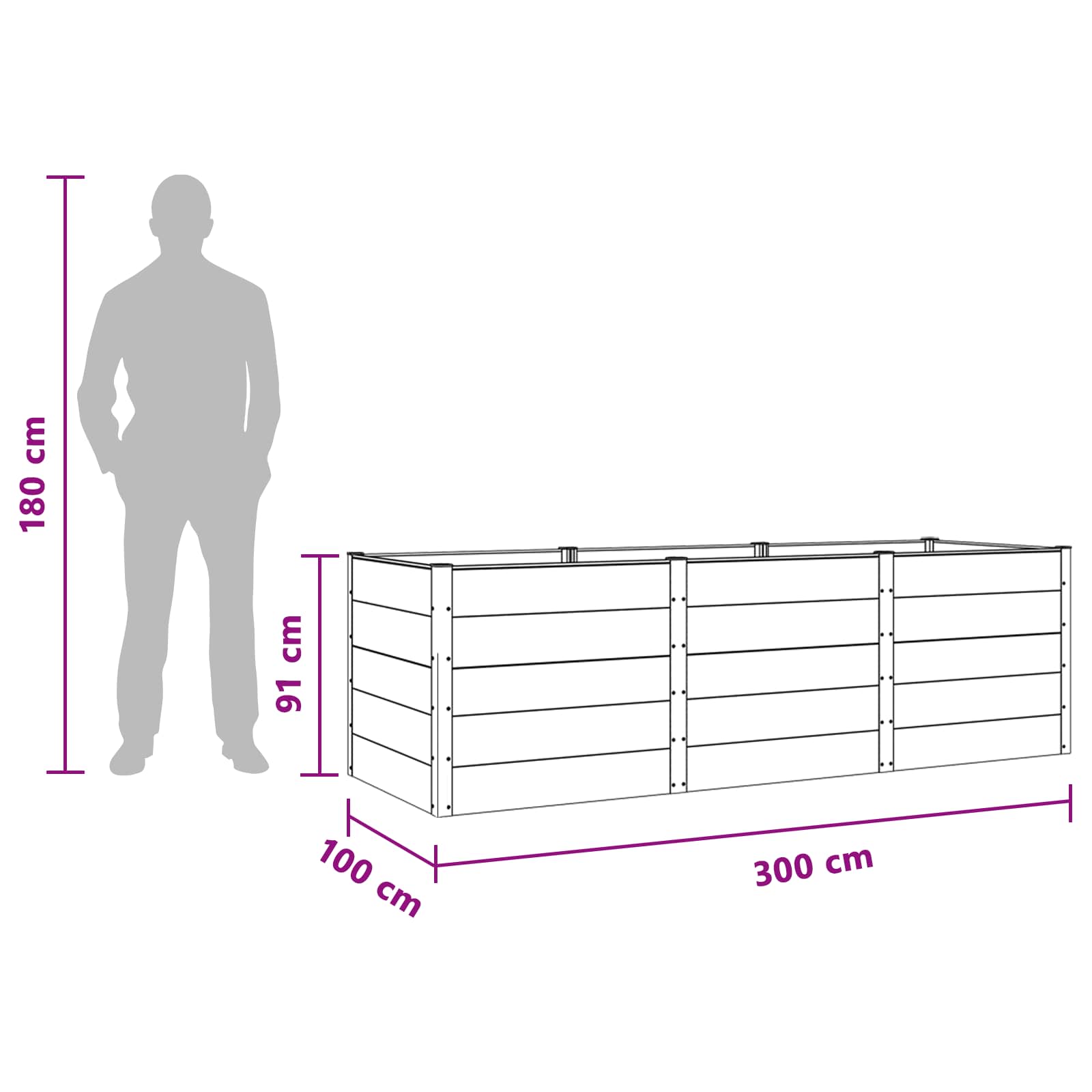 Povišena vrtna gredica Crna 300 x 100 x 91 cm