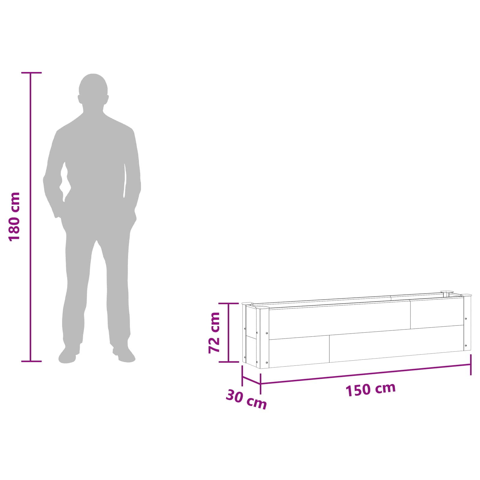 Povišena vrtna gredica Siva 150 x 30 x 36 cm
