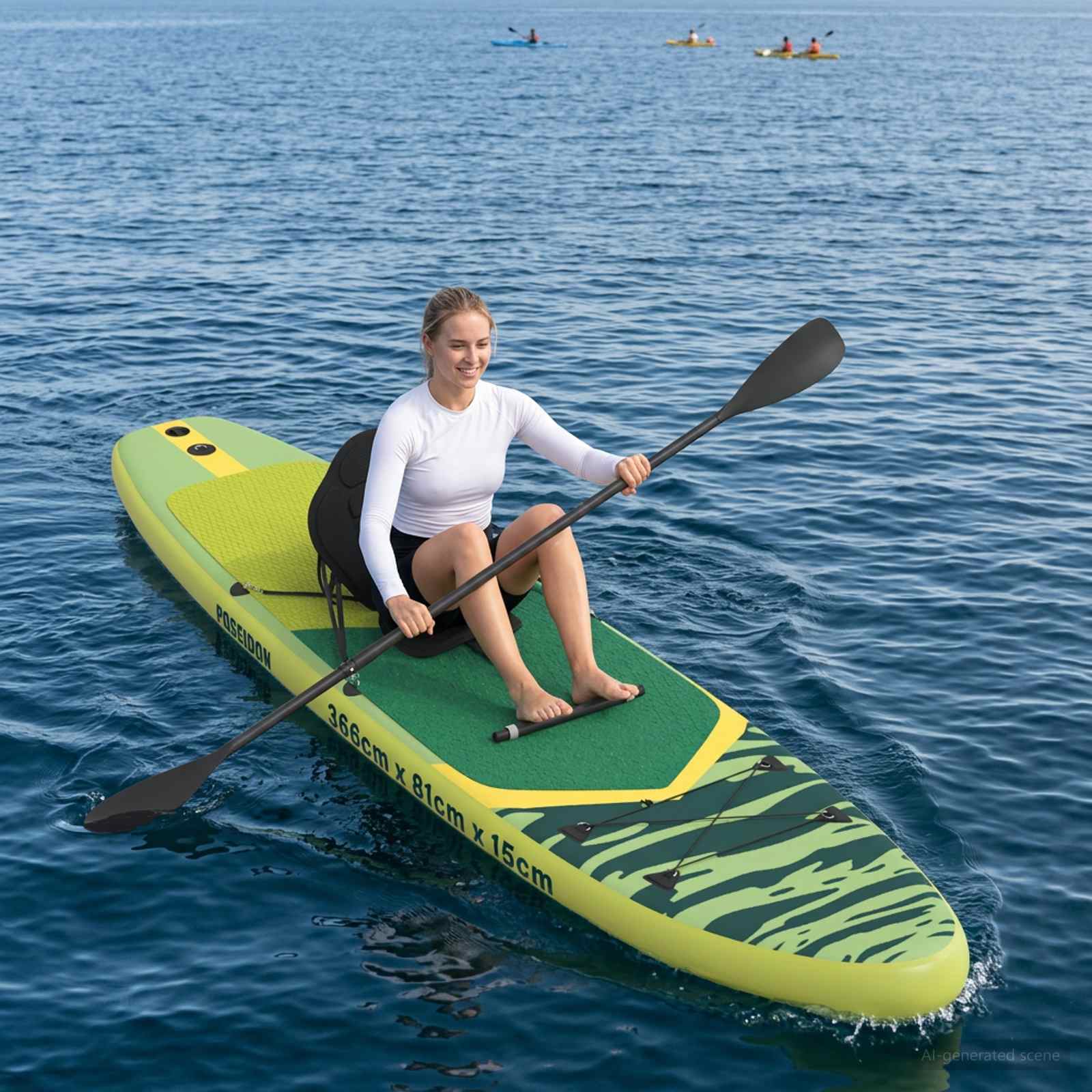 SUP Daska s Mjestom 2-u-1 POSEIDON 366 x 81 x 15 cm Zelena za