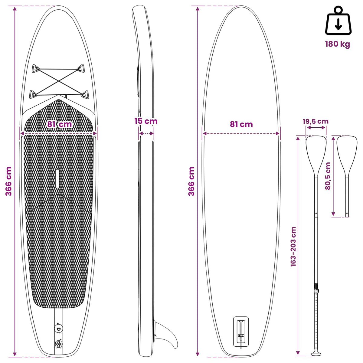 SUP Daska s Mjestom 2-u-1 POSEIDON 366 x 81 x 15 cm Zelena za
