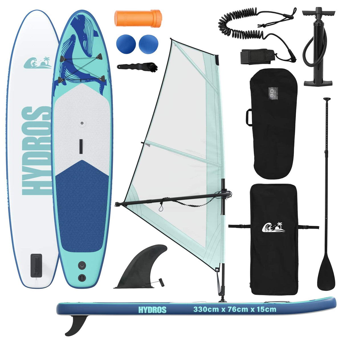 Naduvivi SUP s jedrom HYDROS 330 x 76 x 15 cm Tirkizna za