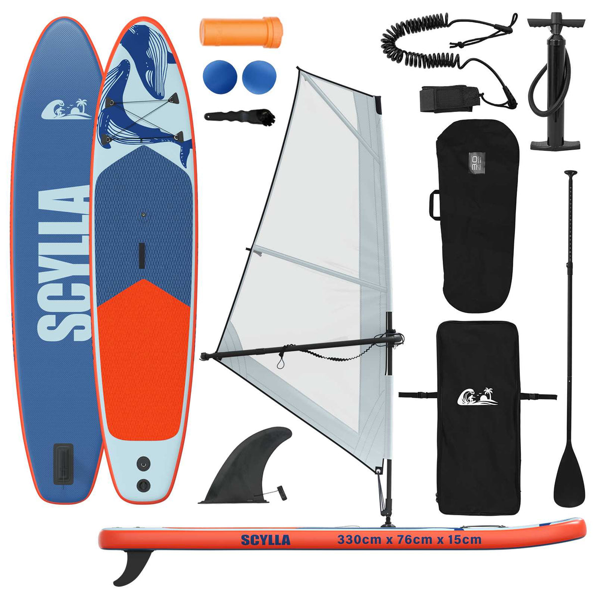 Naduvivi SUP s jedrom SCYLLA 330 x 76 x 15 cm Plava za