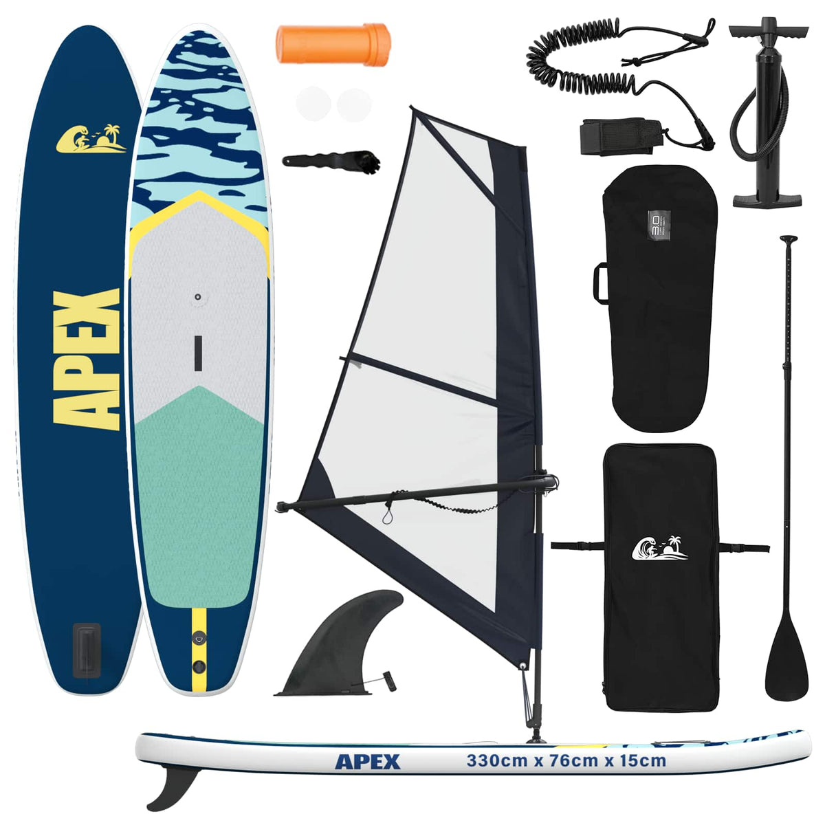 Naduvivi SUP s jedrom APEX 330 x 76 x 15 cm Plava za