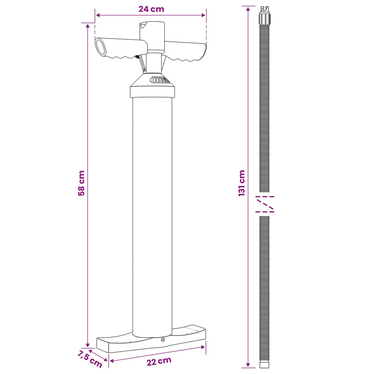 SUP ručna pumpa s manometrom Crna 24 x 7,5 x 58 cm PP
