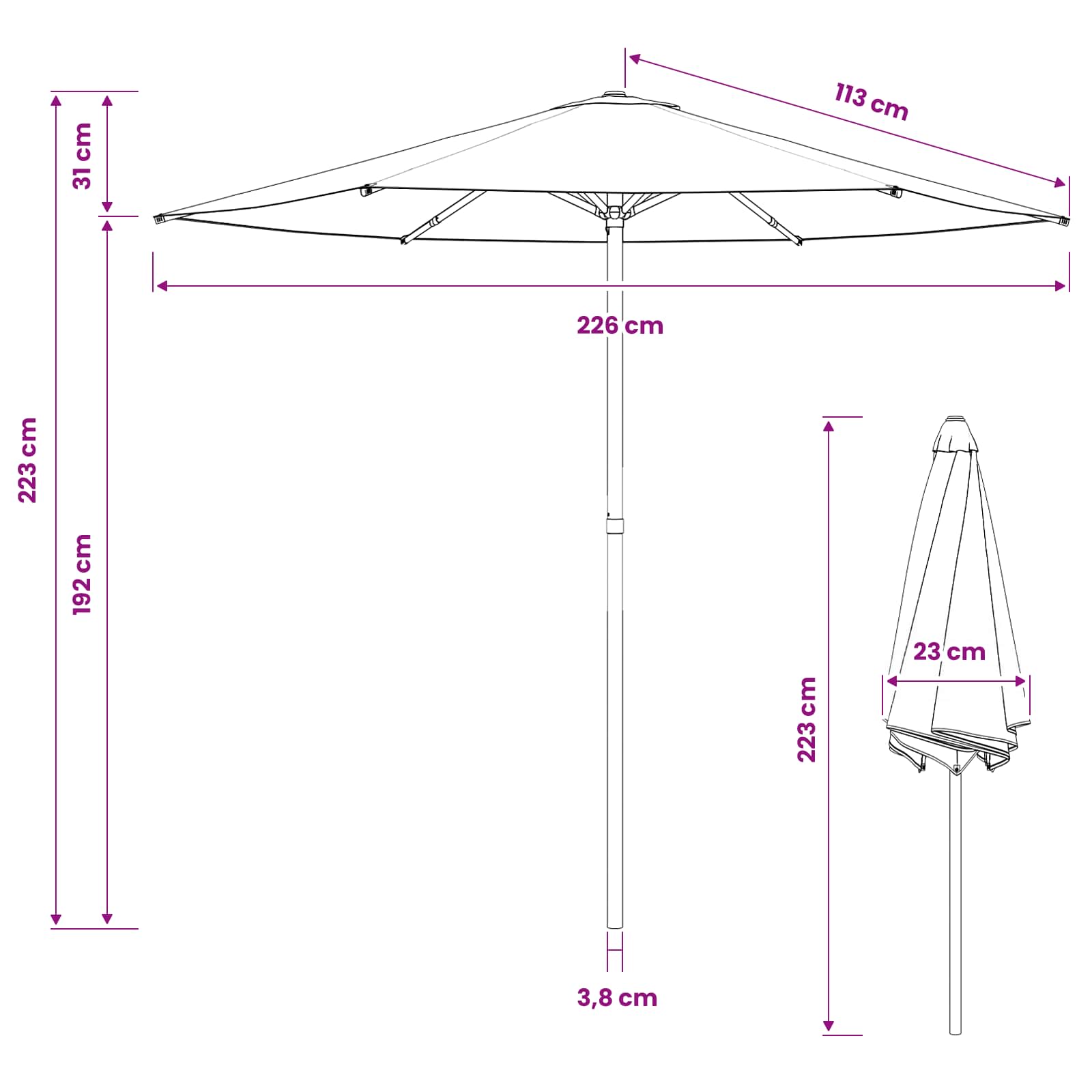 Vrtni suncobran 230 x 230 cm Poliester Pravokutni Crna