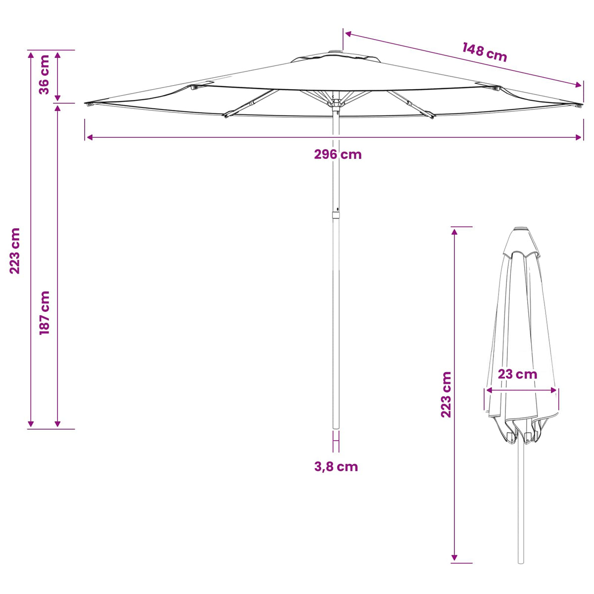 Vrtni suncobran 300 x 300 cm Poliester Pravokutni Antracit