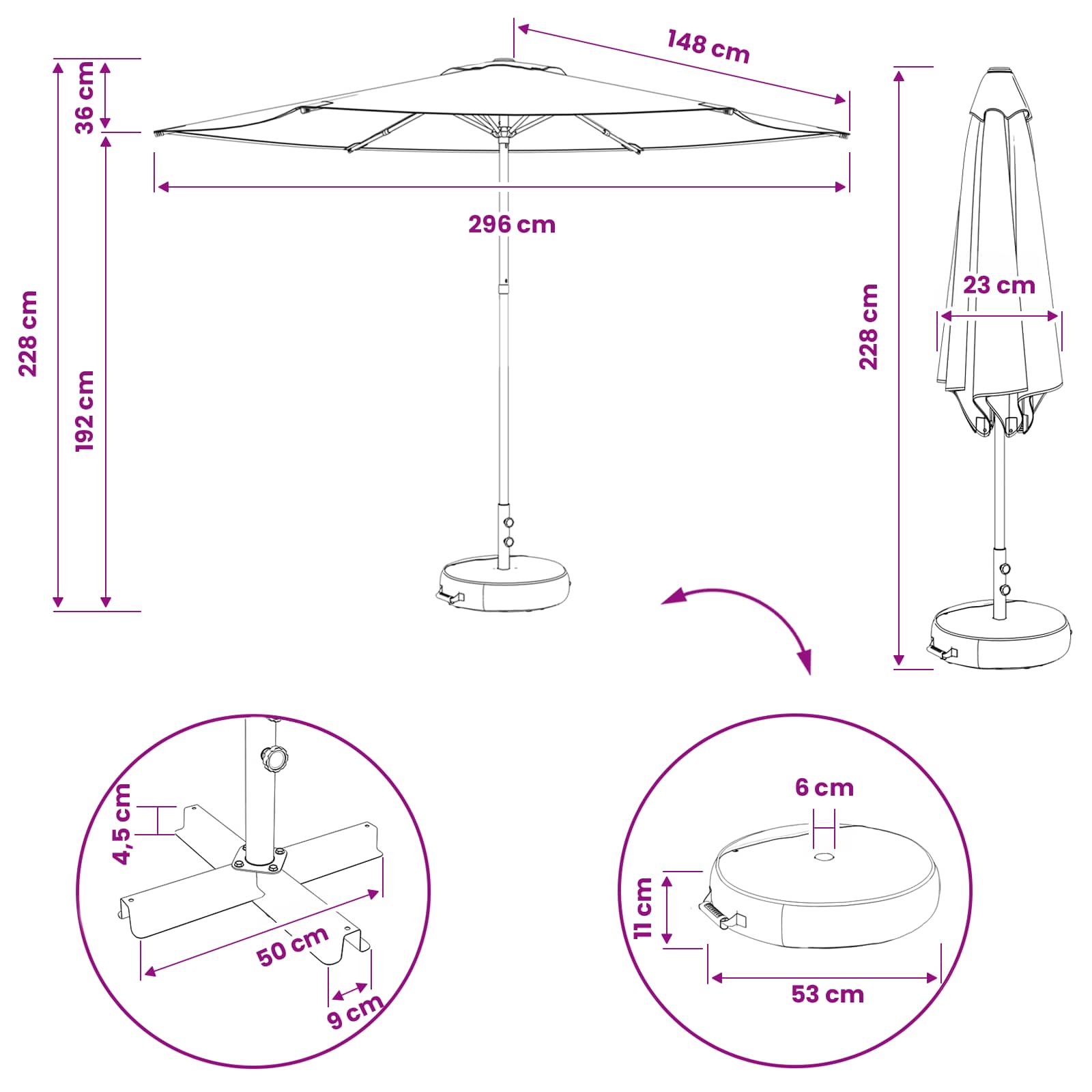 Vrtni Parasol s Podnožjem 300 x 300 cm Poliester Pravokutni