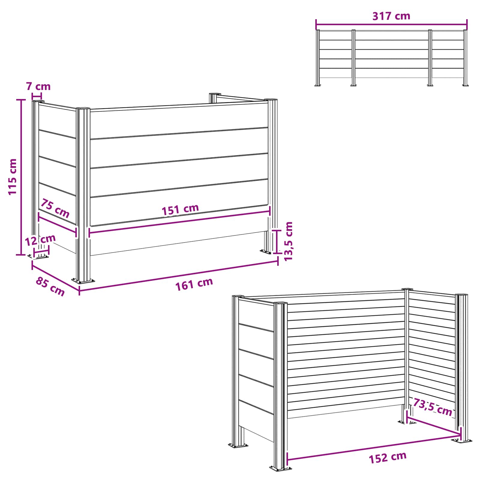 Ograda za kante za smeće Smeđa 161 x 85 x 115 cm Aluminij i WPC