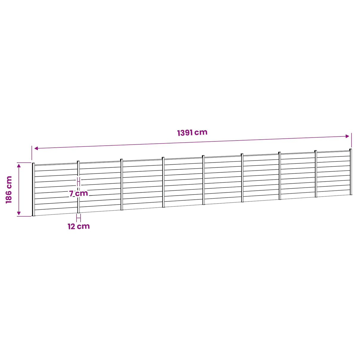 Set ograde 1391 x 186 cm WPC i aluminij Siva