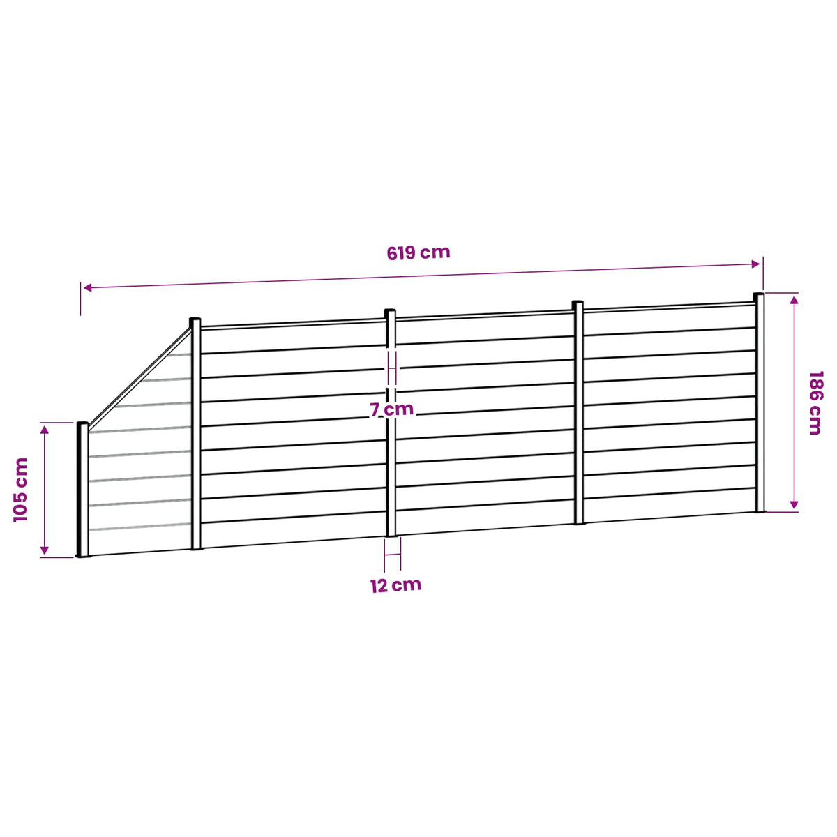 Set ograde 619 x 186 cm WPC i aluminij Siva