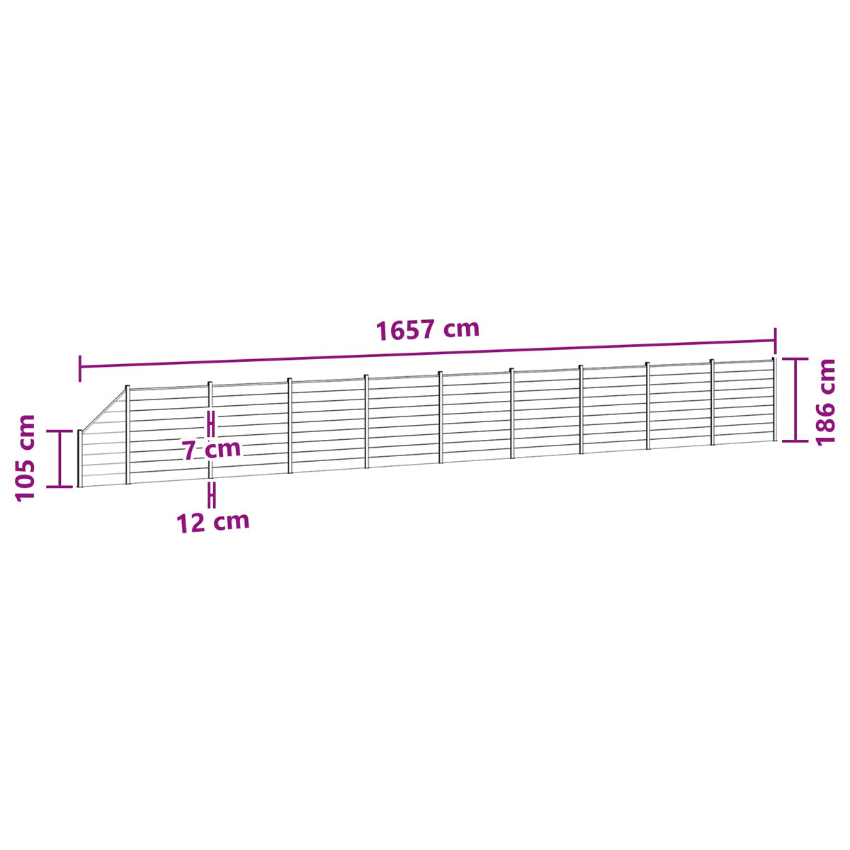 Set ograde 10 kom. 1657 x 186 cm WPC i aluminij Siva
