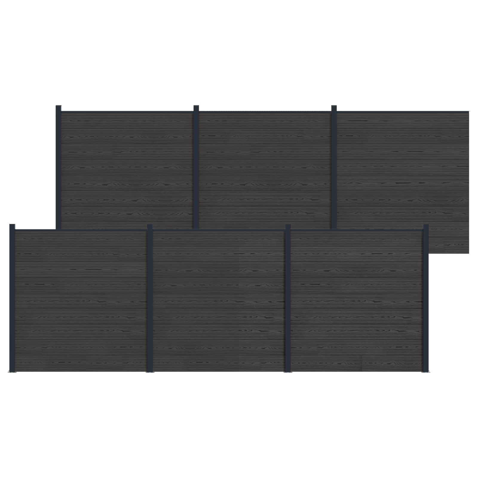 Panel ograde 6 pcs WPC i aluminij Crna