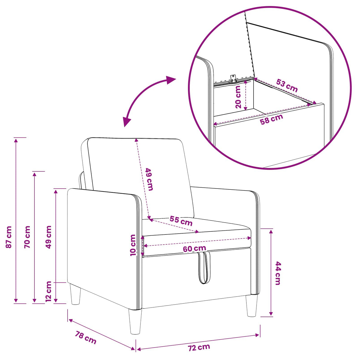 Sofa s pohranom Tamnosiva 72 x 78 x 87 cm Poliester