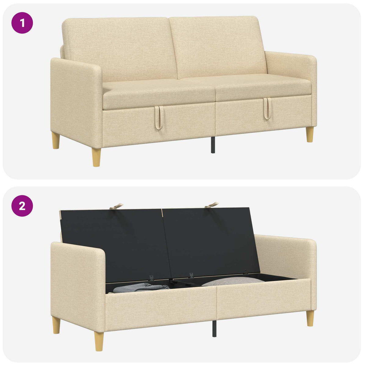 Sofa s pohranom Krem 172 x 78 x 87 cm Poliester