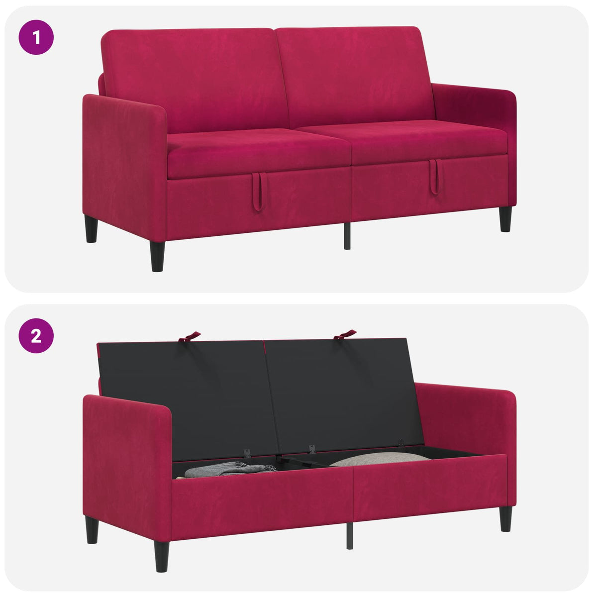 Sofa s pohranom Vinska crvena 172 x 78 x 87 cm Poliester