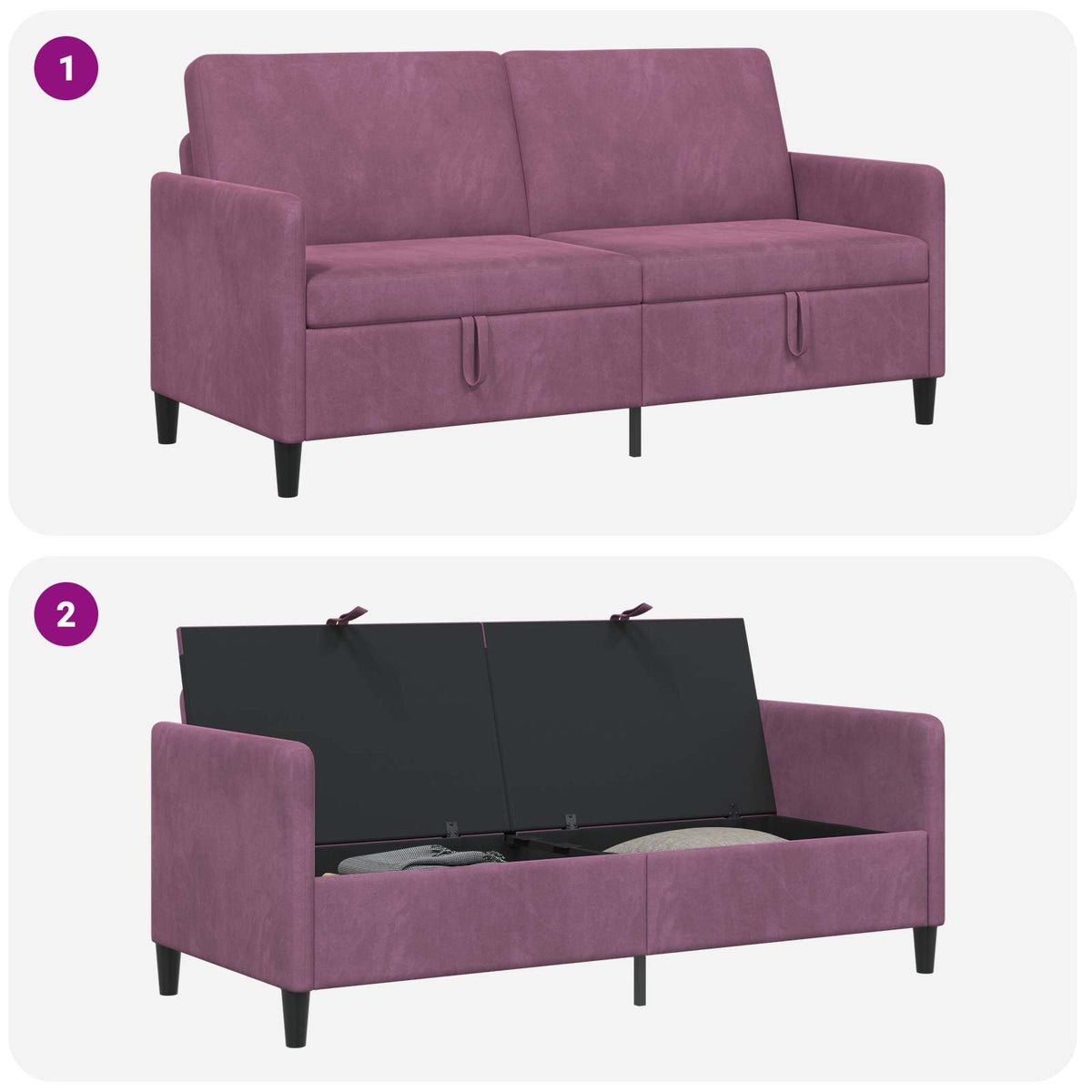 Sofa s pohranom Ljubičasta 172 x 78 x 87 cm Poliester