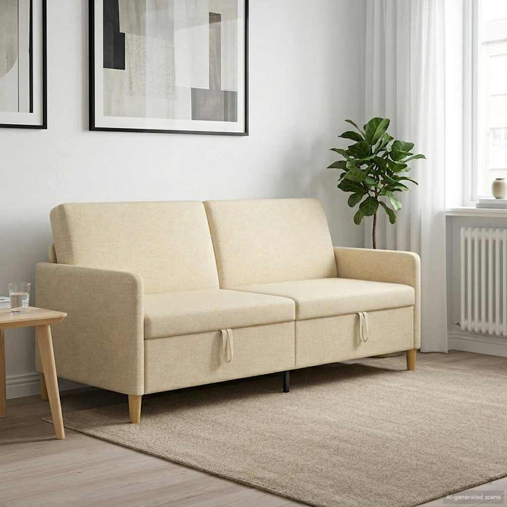 Sofa s pohranom Krem 192 x 78 x 87 cm Poliester
