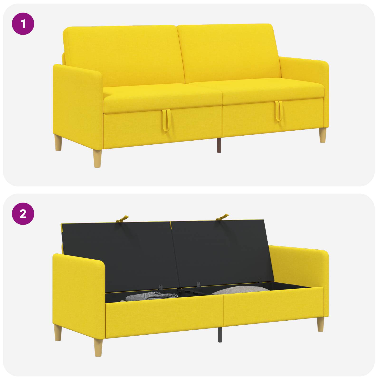 Sofa s pohranom Svijetlo žuta 192 x 78 x 87 cm Poliester